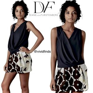 Diane von Furstenberg Rina Top Black 2 Stretch Silk Draped Sleeveless Blouse